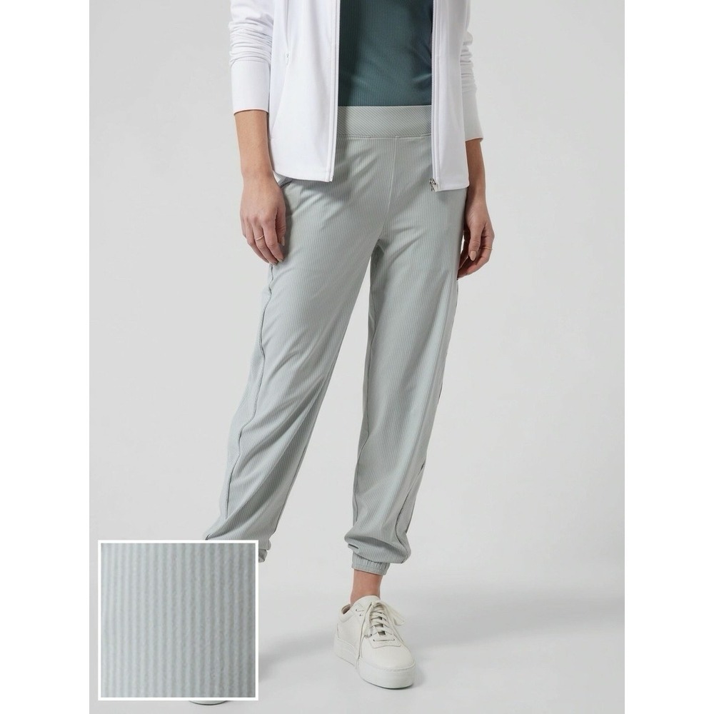 Athleta Womens 8 Green Pinstripe‎ Brooklyn Textured Joggers Pants Gym Athleisure